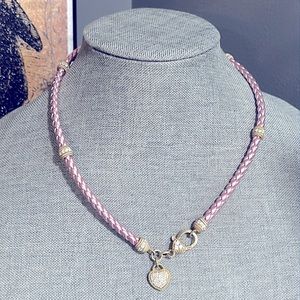 Judith Ripca Gold Tone Sterling Silver and CZ Pink Rope Heart Necklace